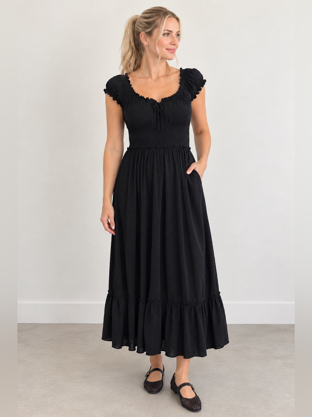 Old Navy Black Swiss Dot Maxi Dress, Size Medium